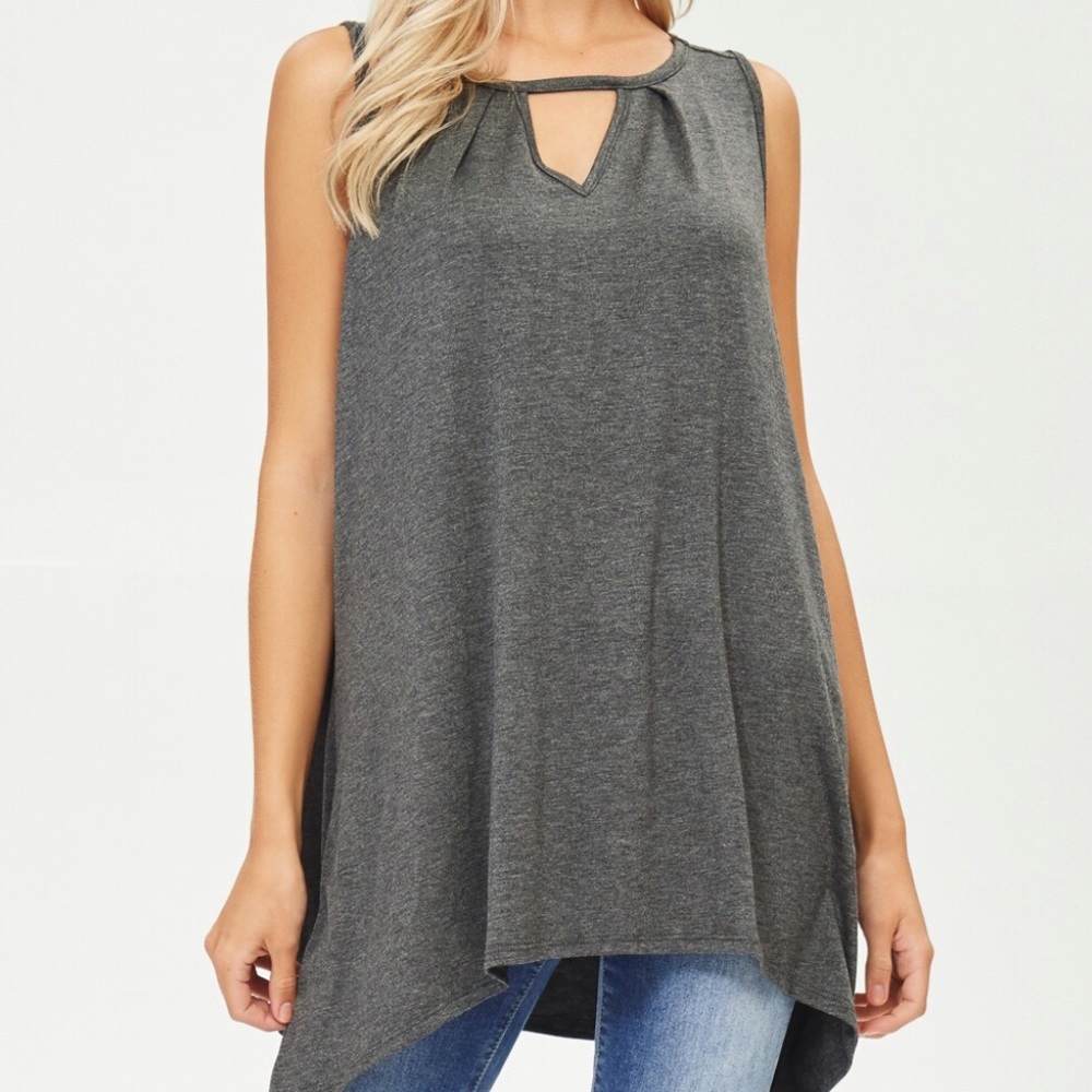 Bellini - Keyhole Sleeveless Top - Charcoal Gray